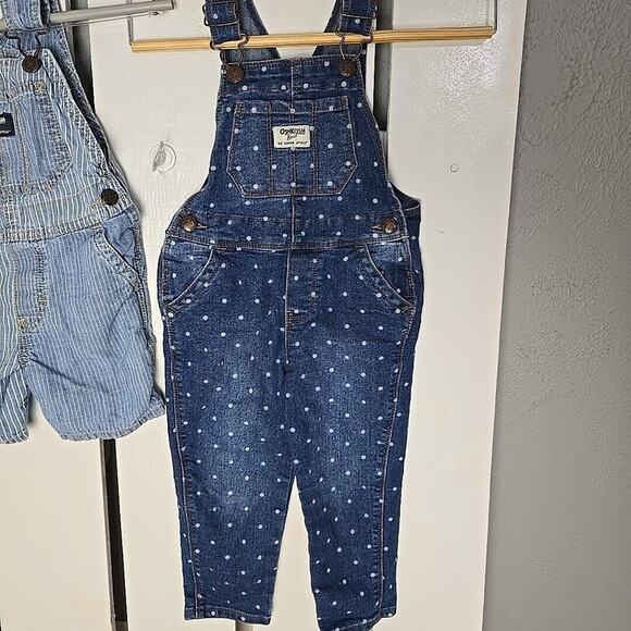 Oshkosh‎ Bgosh 2T Toddler Conductor Stripe Shortalls Polka Dot Overalls Vestbak - Picture 3 of 9